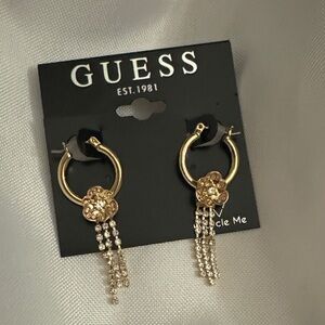 GUESS Gold Floral Hoop Earrings with Crystal Tassels